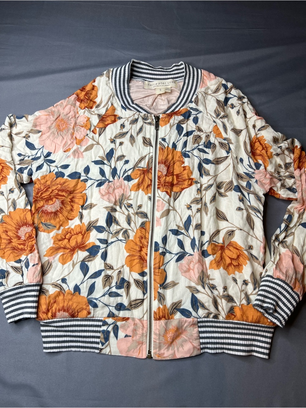 Saltwater Luxe Floral Bomber Jacket - Cream, Navy & Rust
